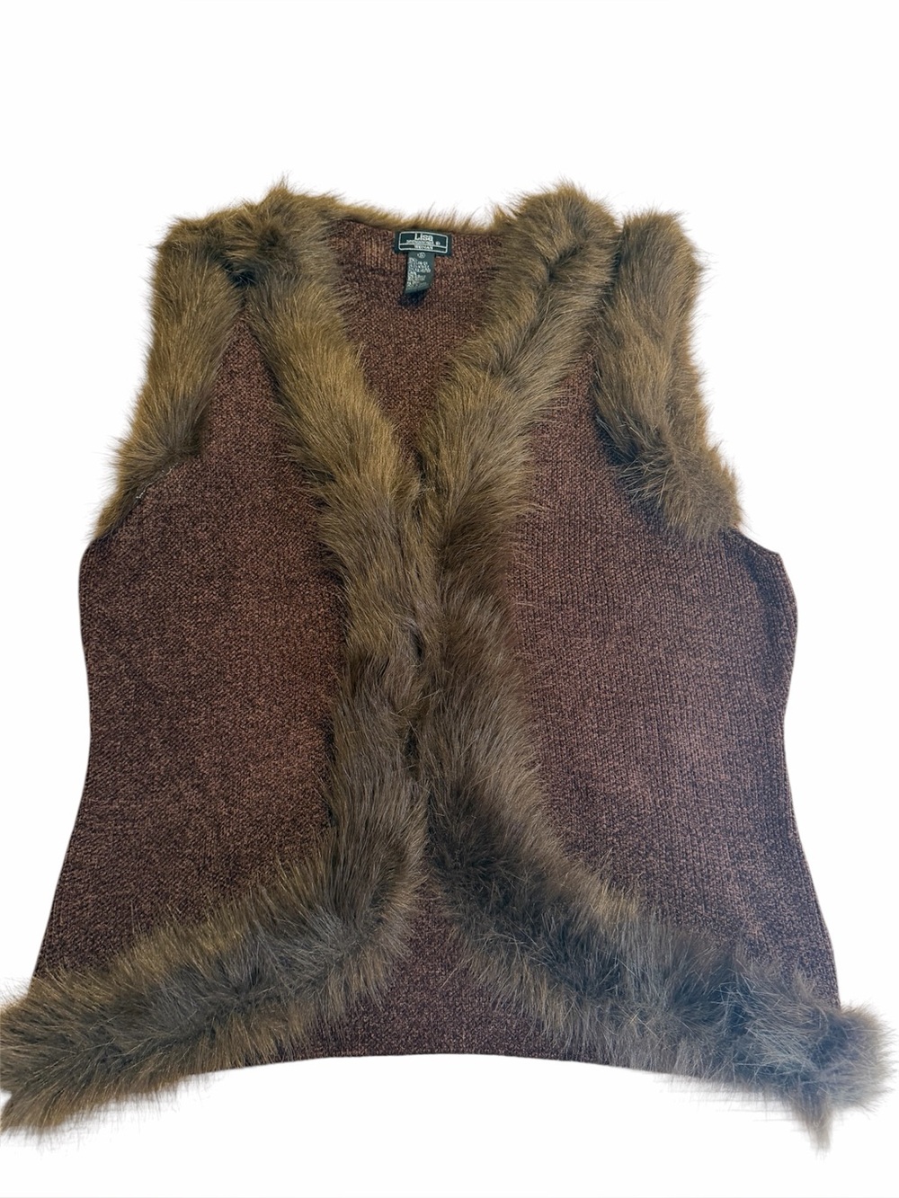 Lisa International brown vest with faux fur trim brown 3X